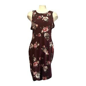Rue 21 Floral Sheath Dress Sz Large Womens Burgundy Red Sleeveless